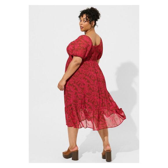 Torrid Pink Smocked Bodice A Line Tea Length Dress Sz.4 NWT - Picture 3 of 16